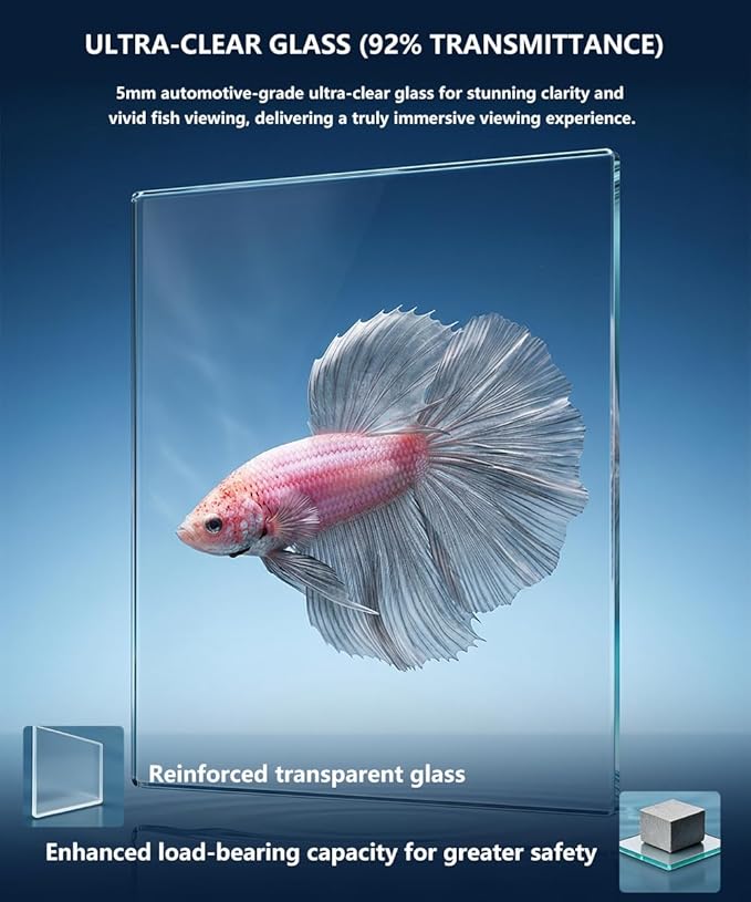 Fish Tank Kit,3.5 Gallon Small Aquarium,Ultra-Clear Nano Aquarium,Betta Fish Tank,Suitable for Small Fish Tank,Aquarium Starter kit,Desktop Fish Tank (Planet Background)