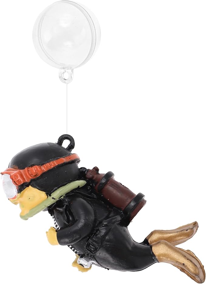 Diver Aquarium Decorations, Floating Diver Fish Tank Decorations, Floating Cartoon Diver Decor, Fun Floating Fish Decoration, PVC Diver Decoration, Black, 1 Set