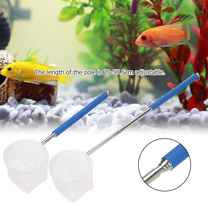 Fishing Net Expandable Fishing Net Mini Fishing Net Adjustable Fish Net Aquarium Accessories Shrimp for Small Fish Insect(Blue, Round net)