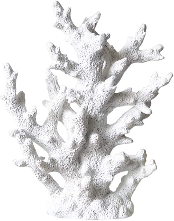 Taotenish Artificial Coral Ornament Underwater Sea Plants Decorations Craft Resin Aquarium Plants Coral Fish Tank Decorations - White