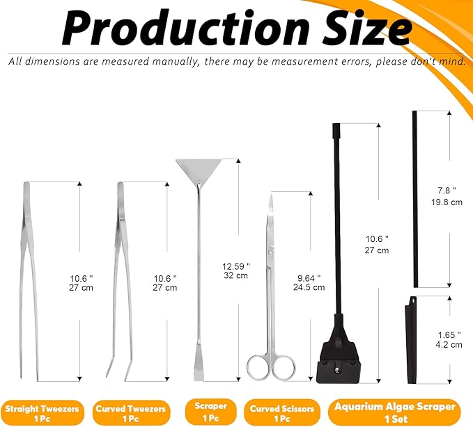 13Pcs Aquascape Tools Kit - Stainless Steel Aquarium Plant Tools - Tweezers, Scissors, Scraper, Sand Spatula for Fish Tank