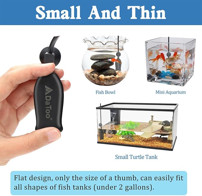 DaToo Super Mini Aquarium Heater 6 Watts Small Fish Tank Flat Heater 6W with Free Thermometer Strip Submersible Slim Betta Heater for Up to 2 Gallon Desktop Aquariums