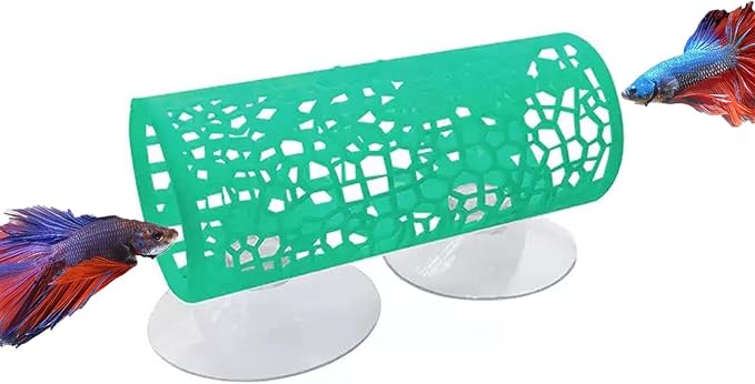 Plastic Aquarium Hideaway Cave with Flow-Through Design - Decorative Tunnel for Betta Fish, Guppies & Shrimp with Secure Suction Cup