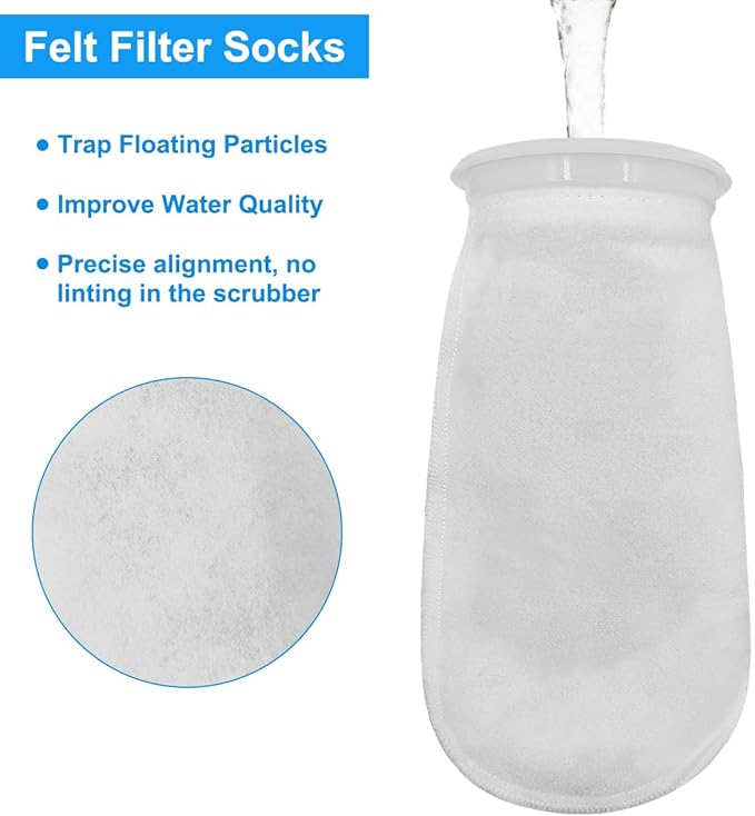 3Pcs 4 Inch Ring by 10 Inch Long Filter Socks 200 Micron, Aquarium Felt Socks, Aquarium Filter Bags for Freshwater Saltwater Aquariums Fish Tank, Sump Filter Socks, Use in Ponds Overflows