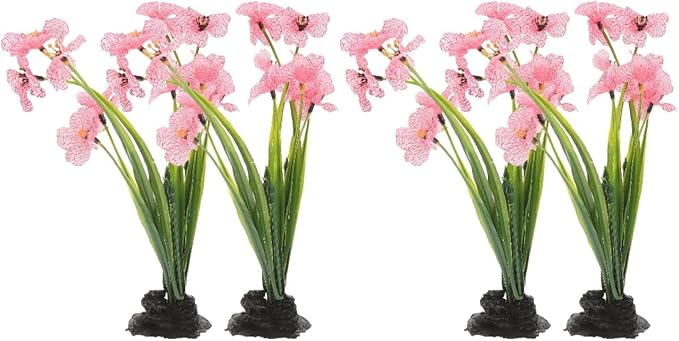 NOLITOY 4Pcs Artificial Aquarium Plants, Fish Tank Decorations Goldfish Betta Cave Accessories for Desk Top Decor (Pink)