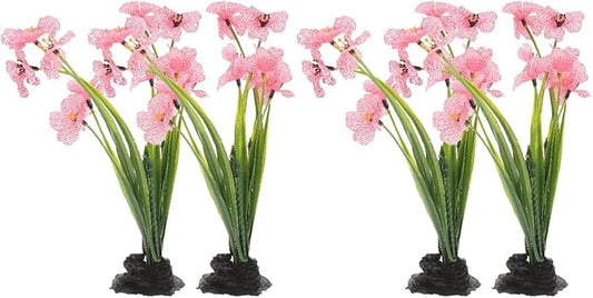 NOLITOY 4Pcs Artificial Aquarium Plants, Fish Tank Decorations Goldfish Betta Cave Accessories for Desk Top Decor (Pink)