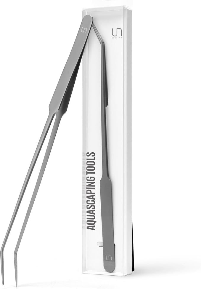 Ultum Nature Systems UNS Aquascaping Tools - Stainless Steel, Rust Resistant, Freshwater Planted Tank, Saltwater Reef Aquarium Maintenance Accessory - Planting, Coral Setting - Curved Pinsettes, Grey
