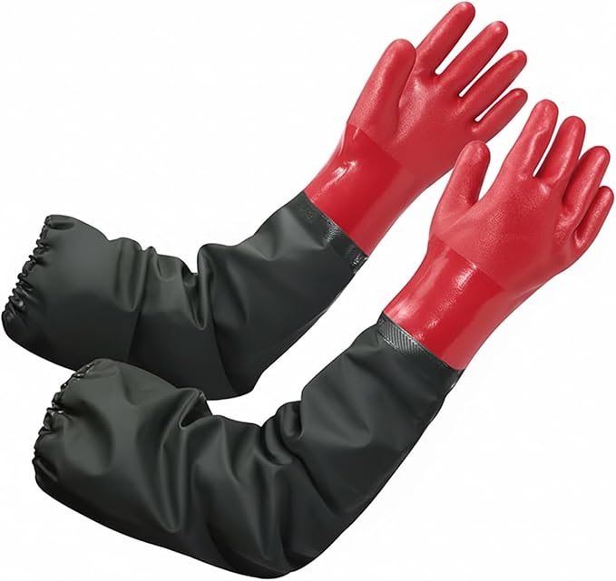 emours Aquarium Gloves Elbow Length Long Sleeve Work Gloves PVC Waterproof Long Rubber Gloves 25-Inch