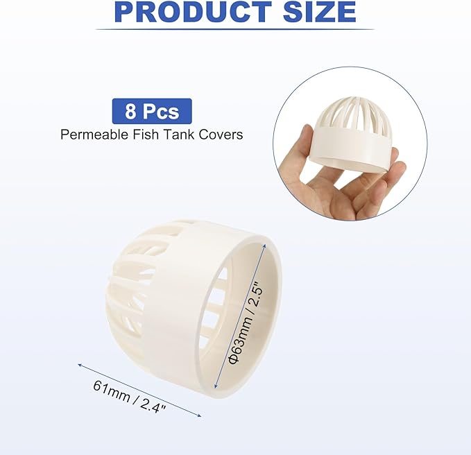 PATIKIL 2.5 Inch (63mm) Fish Cover Permeable Cap, 8 Pcs PVC Breathable Cap Aquarium Guard Fish Tank Intake Cover, White