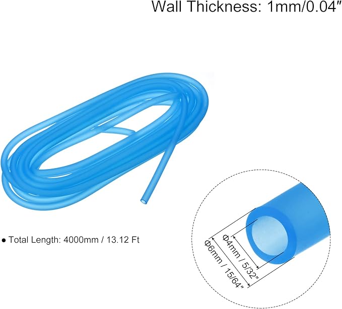 uxcell Aquarium Airline Tubing Hose 5/32" ID 15/64" OD 1Pcs 13.12 Ft Silicone Flexible Airline Tubing for Fish Tank, Terrariums, and Hydroponics, Blue