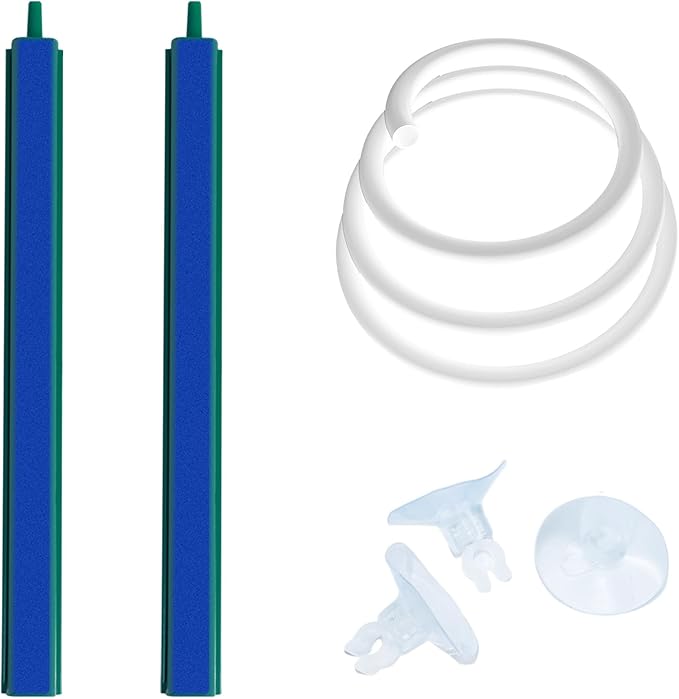 Saim Aquarium Air Stone Bar Bubbler 7.8 Inch, Bubbler Stone with Plastic Base, 9.8ft Airline Tubing with 3 Piece Suction Cup for Fish Tank, Air Stone Bar, 2 Pack
