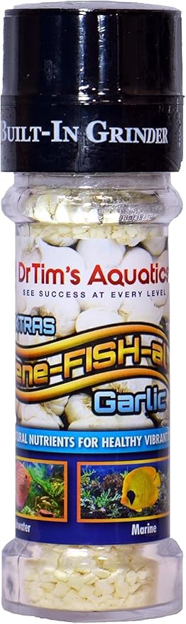 Dr. Tim’s Aquatics Bene-FISH-al Garlic Grinder Fish Food Enhancement – Enhances Immune System, Helps Combat Infections – All Natural, For Freshwater, Marine Fish, Coral Aquaria – 0.77 Oz.