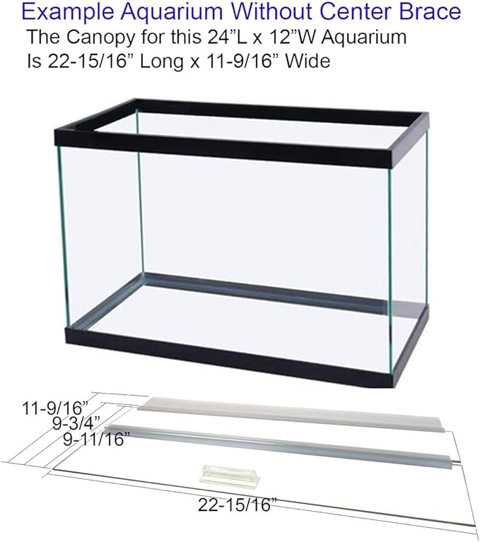 Glass Canopy for Aquariums with and Without Center Braces, 10 Gallon to 200 Gallon Aquariums (Tank Without Center Brace, 24" L x 12W)