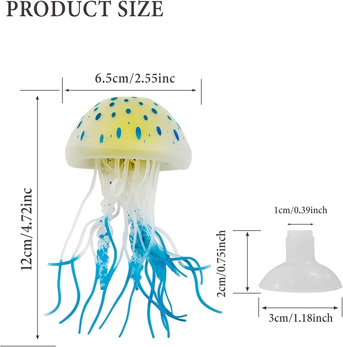 WishLotus Aquarium Jellyfish Decoration, Soft Silicone Glowing Aquarium Decorations Fluorescent Jellyfish with Suction Cup New Upgraded Simulation Aquarium Decor for Various Fish Tank (A, Blue)