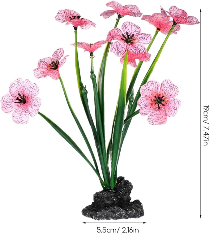 Veemoon 2 Pcs Pink Aquarium Artificial Plants, 7.47 Inch Tall Fake Lotus Flower Decor, Plastic Betta Fish Tank Desktop Bowl Accessories