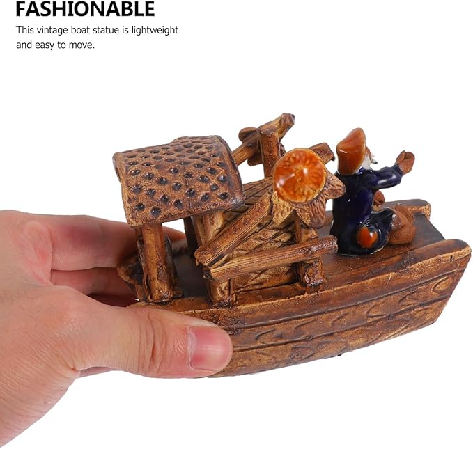 Didiseaon Micro Boat Figurine Landscape for Fish Tank, 3Inch Mini Ceramic Vintage Boat Ornament for Garden Bonsai Sand Table Crafts