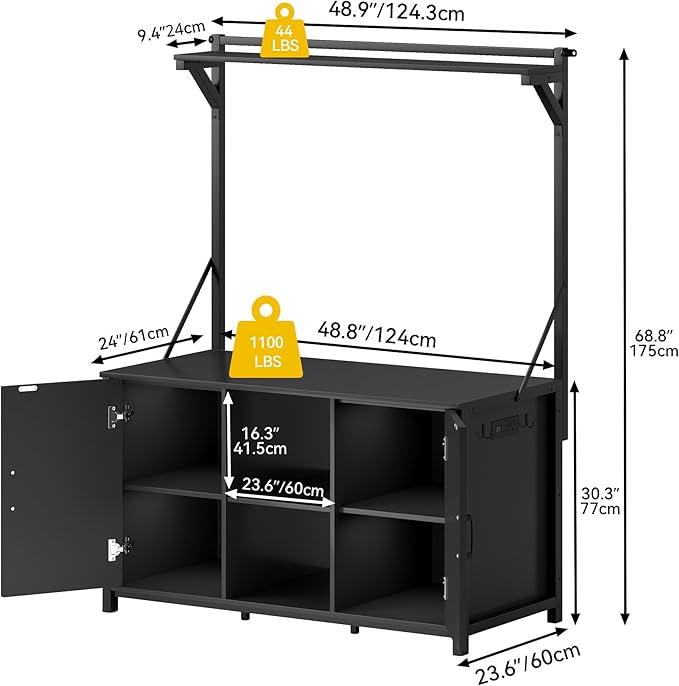 DWVO 40-120 Gallon Fish Tank Stand with Power Outlets, Heavy Duty Aquarium Stand with Storage, Metal Reptile Terrariums Table for Turtle Accessories Storage,1100LBS Capacity, Black