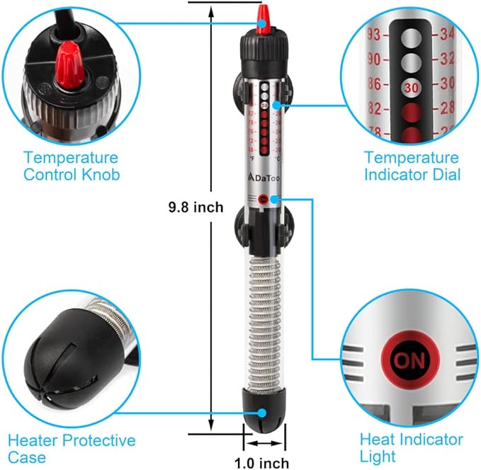 DaToo Aquarium Heater Fish Tank Heater Submersible 100 Watt, 1 Yr Warranty