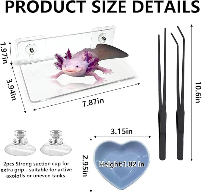 4 Pcs Axolotl Tank Accessories, Hammock with Feeder Bowl Feeding Tongs Tweezers, Aquarium Accessories for Tank, Tank Starter Kit for Axolotl Aquarium