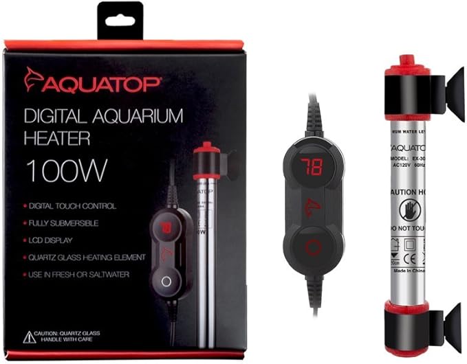 Aquatop 100W Digital Aquarium Heater with External Control - Fully Submersible for Fish Tanks up to 25 Gallons, Adjustable Temperature for Fresh & Saltwater Use, EX-100