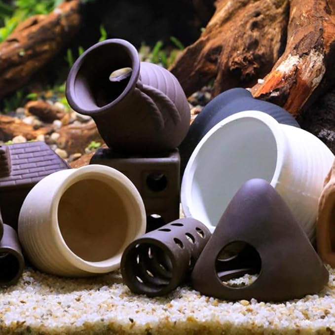 Ceramic Jar Aquarium Decorations Hollow Vase Fish Tank Shrimp Hideout Vintage Aquarium Ornament Hiding Cave Shelter for Shrimp Betta Lizards Hideaway Decor