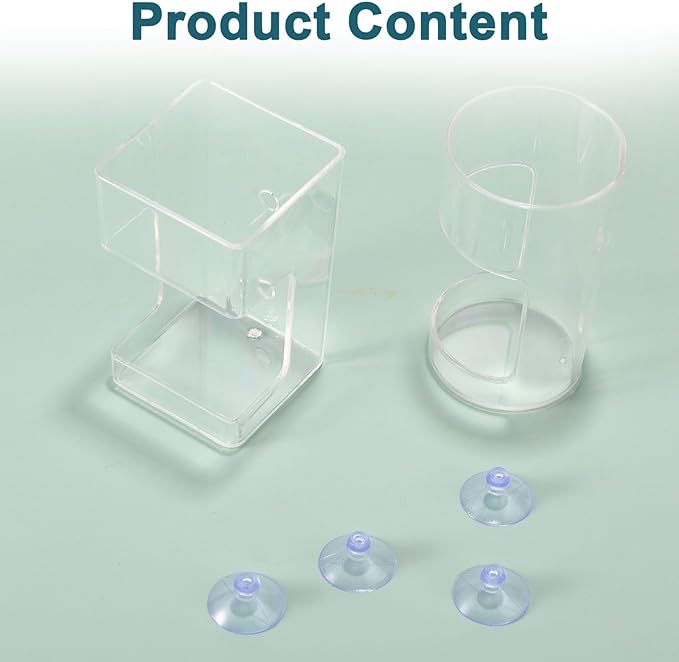 2pcs Fish Tank Feeding Trays, Plastic Transparent Round & Square Feeder Box with 4 Suction Cups Practical Accessories Supplies for Fish Tank Aquarium