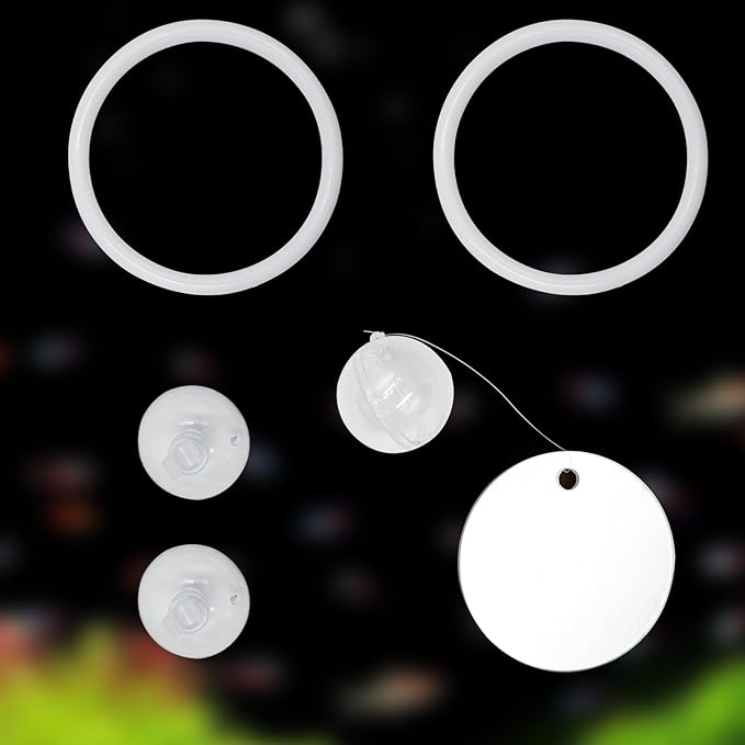 Beta Fish Aquariums Accessories, 1 Fish Mirror with Floating Ball & 2 Exercise Training Ring Toys, Fish Feeding Ring, Betta Fish Toys Set for Tank, Enrichment Toys for Fish