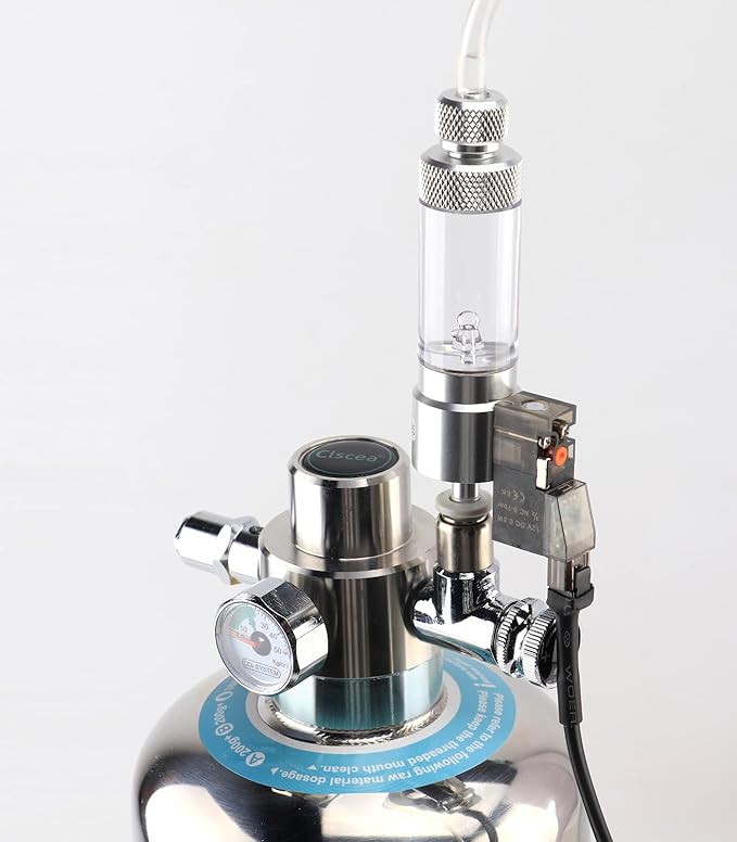 CO2 Bubble Counter with Solenoid Valve and Check Valve for CO2 Generator Regulator Planted Aquarium Quick-Plug Connection