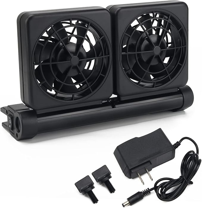 Aquarium Fan 2 3 4 Heads, Aquarium Chillers Cooling Fan Adjustable Fish Tank Cooling Fan with 2 Wind Speed Fan for Water Tank, Aquarium Tank Chiller (2 Head)
