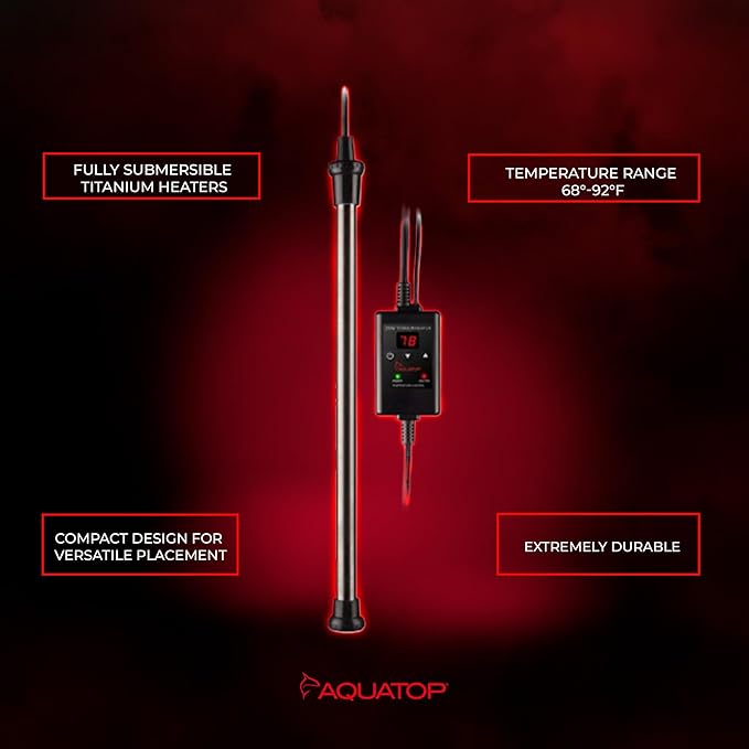 Aquatop 400W Titanium Heater with Controller – Fully Submersible - Up to 125 Gal – 68-92°F Adjustable Temperature – for Fresh and Saltwater – TH-C400