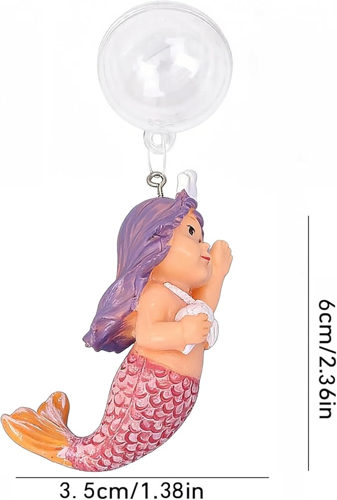 Floating Mermaid Aquarium Ornament, Handcrafted Cute Mermaid Statue with Floating Ball, Colorful PVC Resin Fish Tank Decor for Home Aquariums & Desktop Water Features (Red)