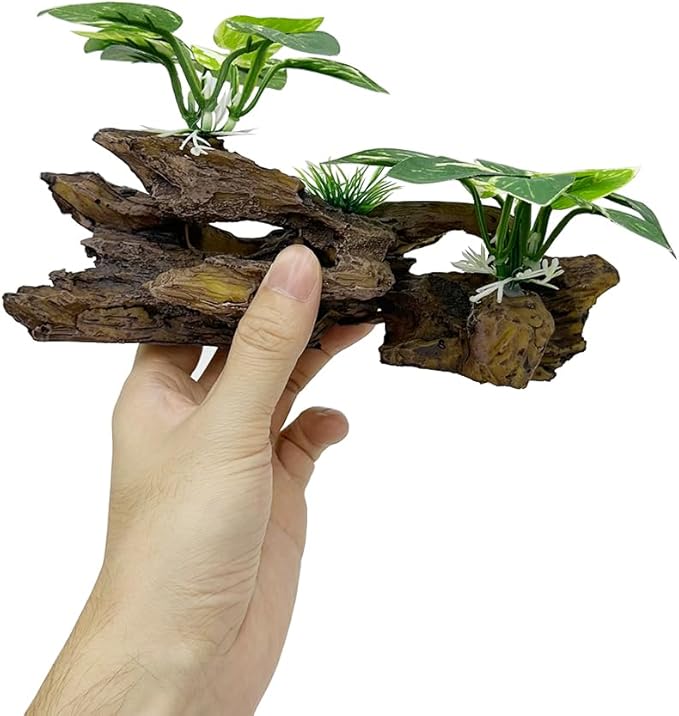 Fish Tank Decorations Aquarium Decor Ornaments Betta Silk Leaf pad Hammock Artifical Driftwood Cave Goldfish Bowl Accessories (Type-B)