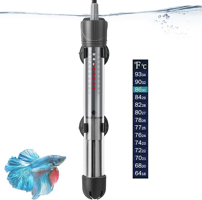 HITOP 25W Adjustable Aquarium Heater, Submersible Fish Tank Heater Thermostat with Suction Cups for 5-10Gal