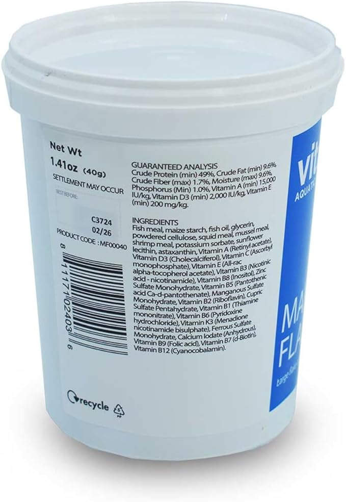 Vitalis Marine Flakes 40g (1.41oz) Premium Nutrient-Rich Flake Fish Food for Marine Aquariums, Promotes Healthy Growth