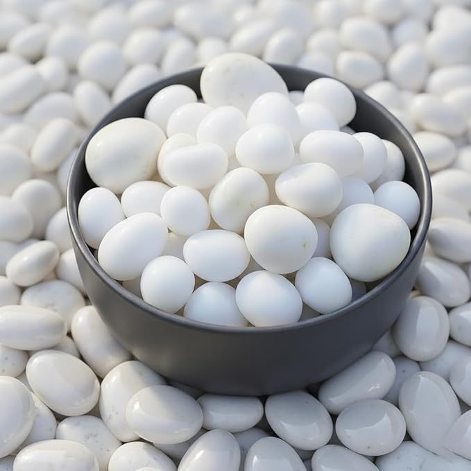 1 Kg Polished White Pebbles Stones for Plant pots, Aquarium/Fish Tank, Decorations, Garden, Tables, and Home Decor (1 Kg, White Stone)