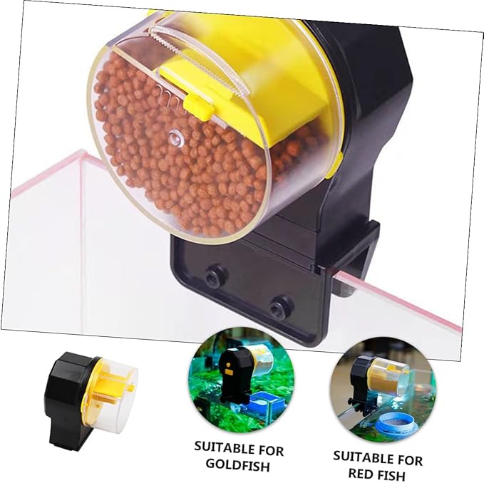 VILLCASE Automatic Fish Feeder for Aquarium and Goldfish Tank Adjustable Timer Fish Tank Feeder Feeding Device Yellow Plastic for Vacation Use