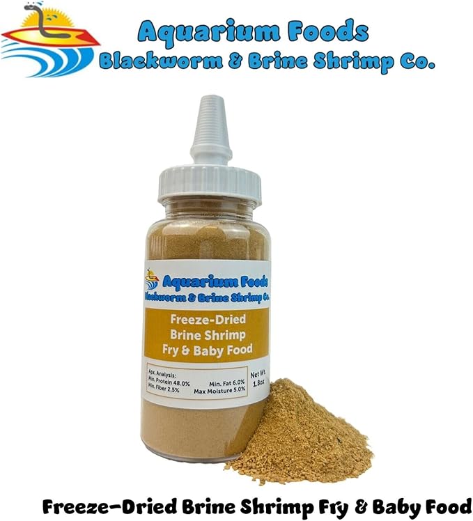 Brine Shrimp Powder-Small Bits Fry & Baby Food, for Freshwater Fish, Marines, Baby Pond Fish, Corals, Anemones, All Tiny Nanos, Fry and Babies…1.8oz Med Squeeze Bottle