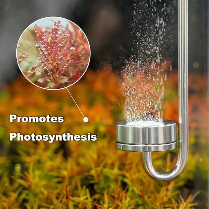 LINLAN 11.84in 304 Stainless Steel CO₂ Diffuser, Frosted Matte Material(One-Piece Molding), Equipped with Silicone Suction Cup + Replacement Diffusion Disc, Suitable for Rimless Planted Aquariums