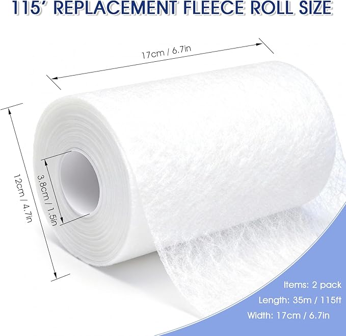 Replacement Fleece Roll for Red Sea 1200 Series Filter Systems, 115ft Quick-Change Dense Filter Media, Crystal Clear Aquarium Filtration (2 Packs)