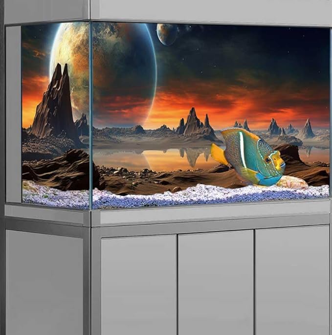 72X18IN Cosmic Aquarium Background, Cool Parallel Space Themed Fish Tank Background, Tropical Desert Terrarium Background with 8 EVA Double-Sided Tape