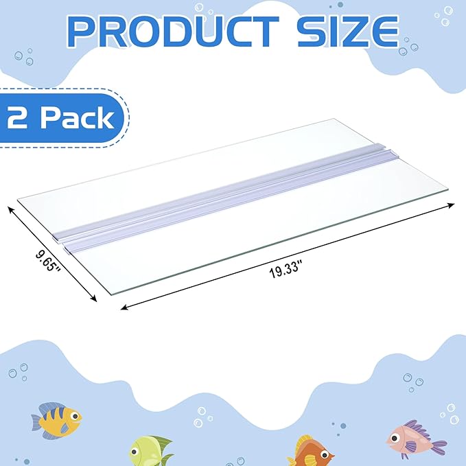 Sawysine 2 Set Aquarium Glass Canopy 19.33" x 9.65" x 0.12" Aquarium Fish Tank Lid 10 Gallon Canopy Cover with Center Brace for Fish, Clear