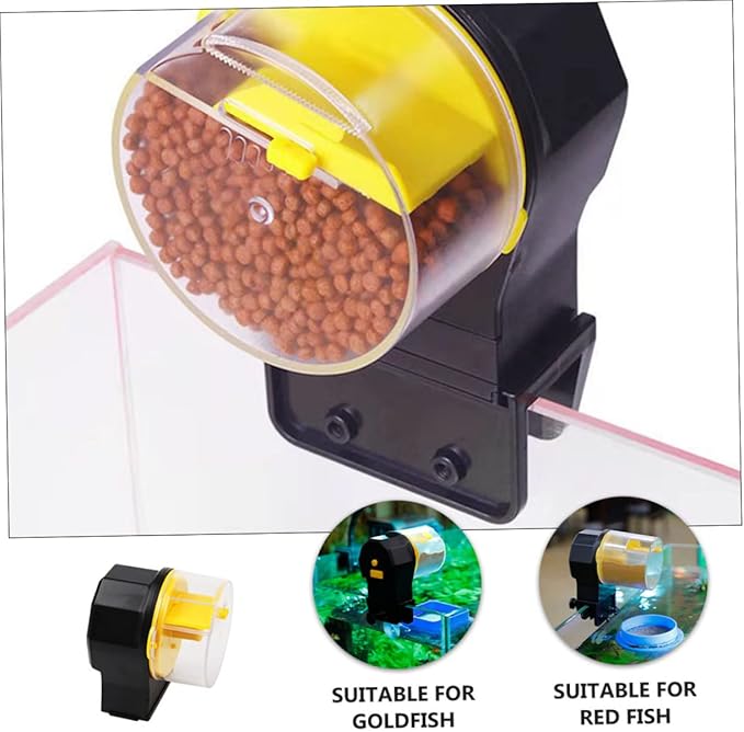 Happyyami 1set Automatic Fish Tank Feeder with Timer Spill Easy to Use Fish Food Dispenser for and Aquarium Accessories No Batteries Required