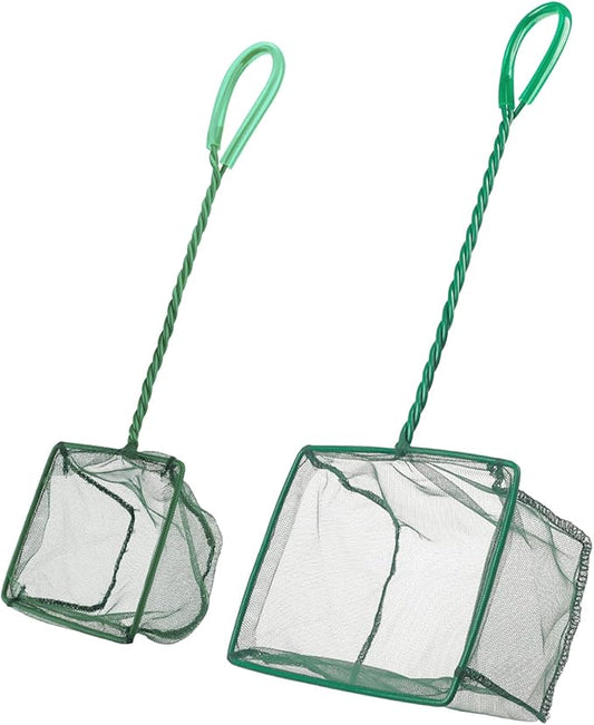 Pawfly Aquarium Fish Net with Braided Metal Handle Square Net with Soft Fine Mesh Sludge Food Residue Wastes Skimming Cleaning Net for Fish Tanks Small Koi Ponds and Pools