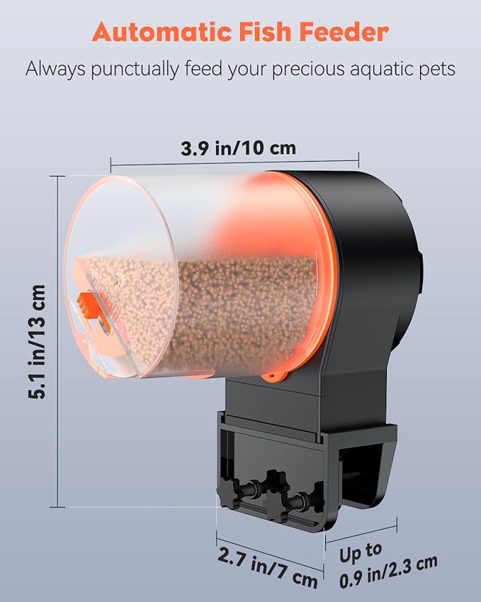 Pawfly 100/200 ml Adjustable Fish Feeder for Aquarium Auto Vacation Timer Fish Dispenser for Fish Tank Automatic Fish Food for Pellets Flakes & Strips, Battery Operated (Battery Not Included)