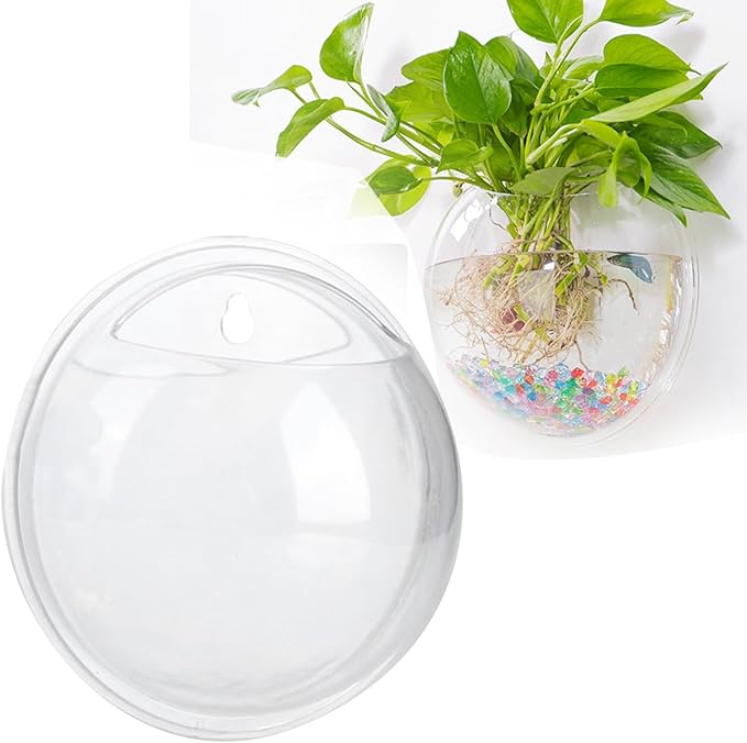 Wall Hanging Fish Tank, Mini Wall Mounted Hanging Transparent Fish Bowl Acrylic Fish Tank, Betta Fish Tank Bowl Hanging Plastic Wall Decor for Plant Fish Ecosphere