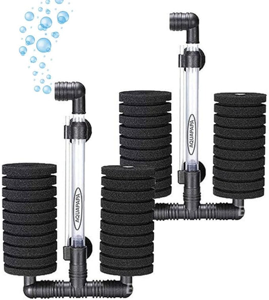 Aquarium Bio Sponge Filter 2 PCS for Fry Betta Shrimp Fish Tank Up to 55 Gallon Each., Quiet, Double Sponges