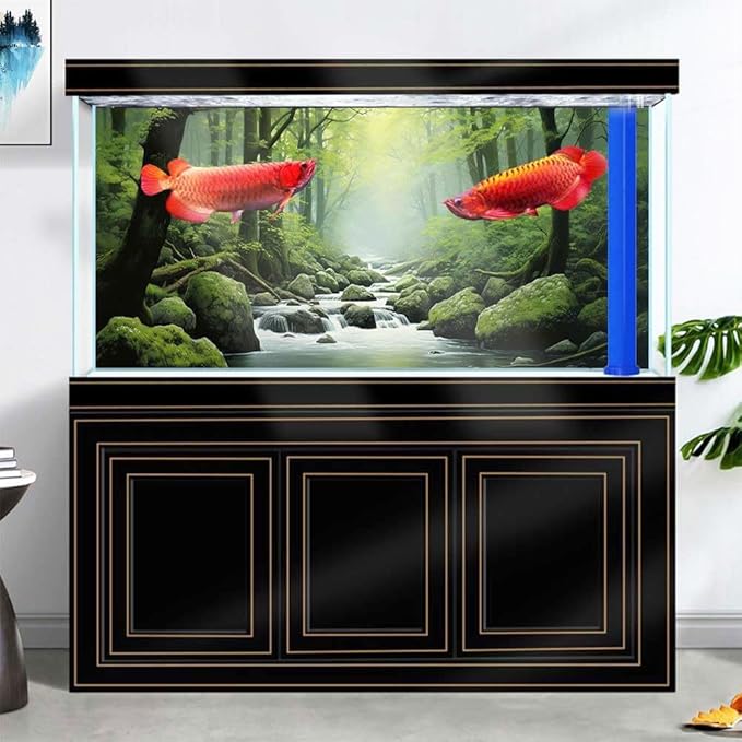 36X24IN Tropical Forest Terrarium Background, Natural Green Forest Tree Reptile Habitat Background, Misty Rainforest Aquarium Background, with 8 EVA Double-Sided Tape