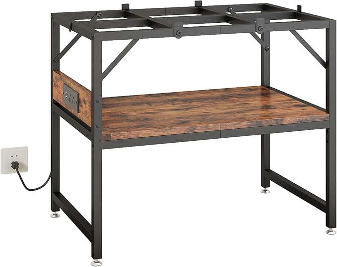 15-20 Gallon Fish Tank Stand with Power Outlets,Aquarium Stand with 2-Tier Storage Shelves,Heavy Metal Reptile Turtle Tank Stand,Fish Tank Shelf,450LBS Capacity,24”L×11.8”W×20.5”H,Rustic Brown
