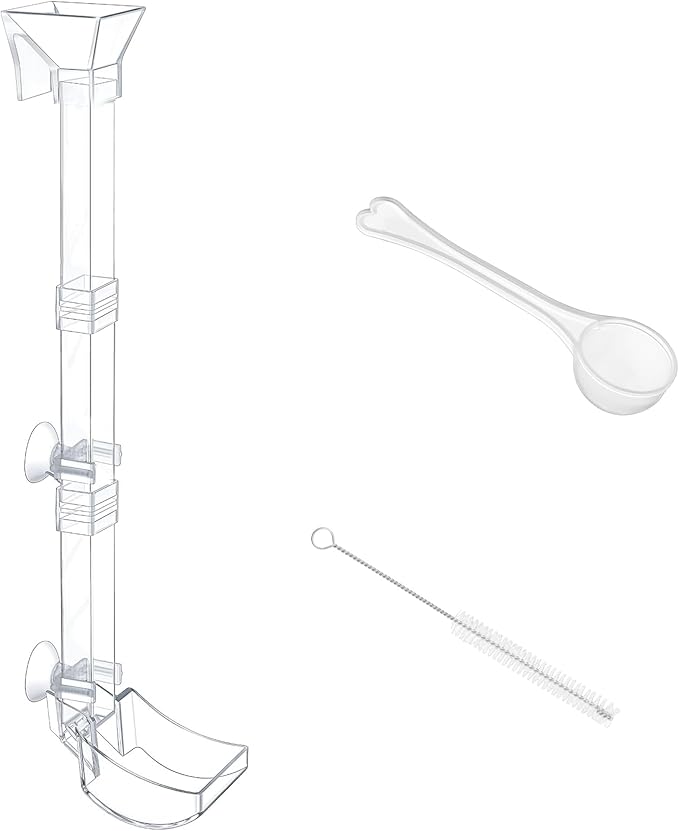 Aquarium Fish Shrimp Feeding Dish Set Clear Fish Feeder Tube and Dish with Cleaning Brush and Measuring Spoon for Feeding Shrimp and Preventing Food Scattering Feeding Supplies for Shrimp Large