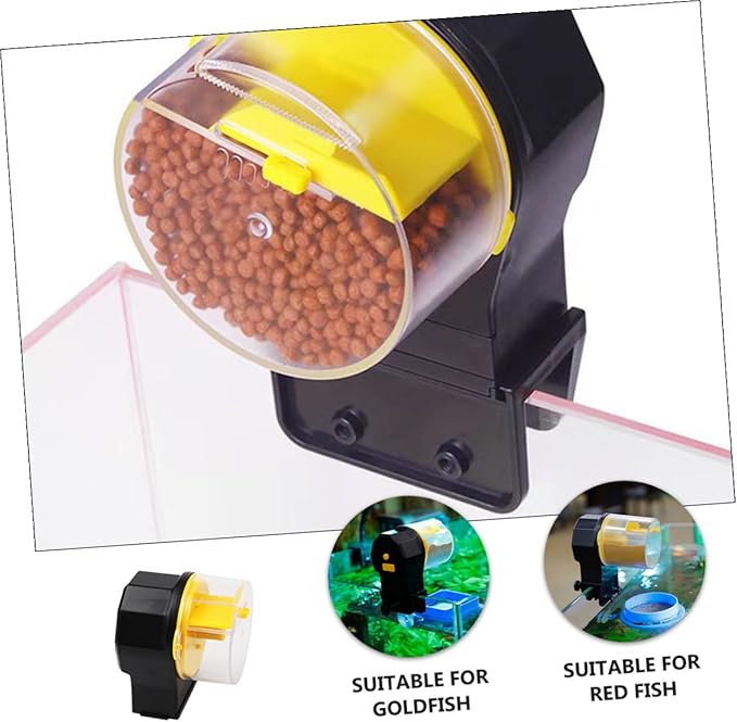 Automatic Aquarium Fish Feeder Adjustable Timer Large-Capacity Vacation Feeding Tool for Fish Tank, Turtle Feeder, Yellow Plastic Dispenser Without Batteries